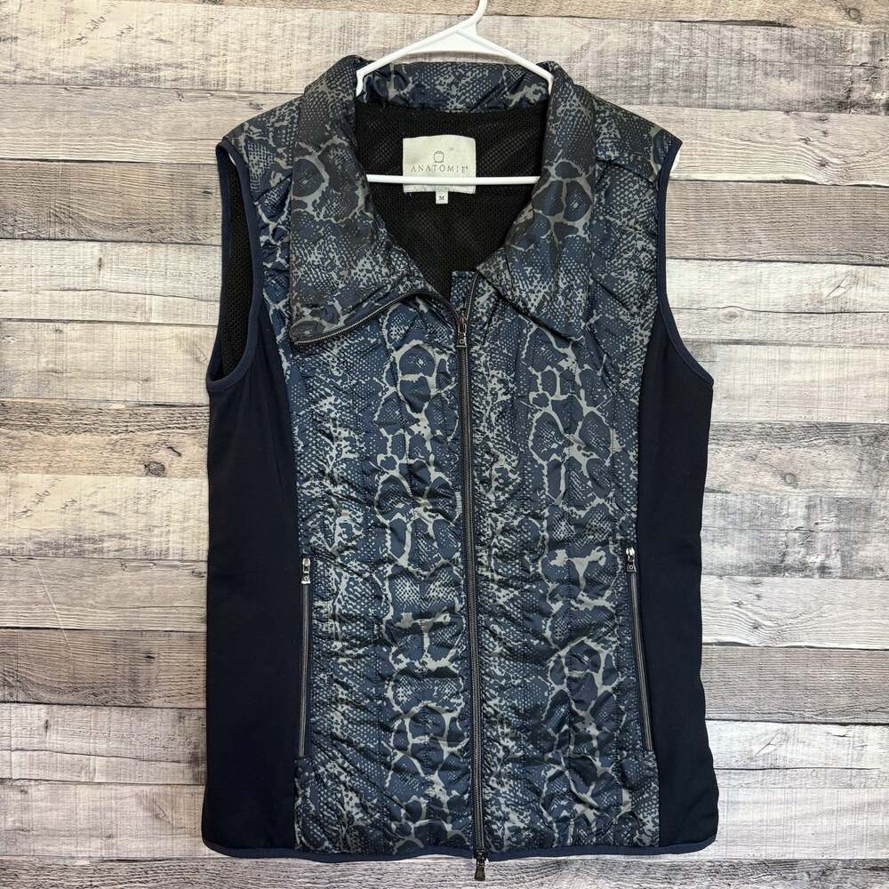 Anatomie Fallon Python Snake Print Asymmetric Puffer Vest Large Blue Medium